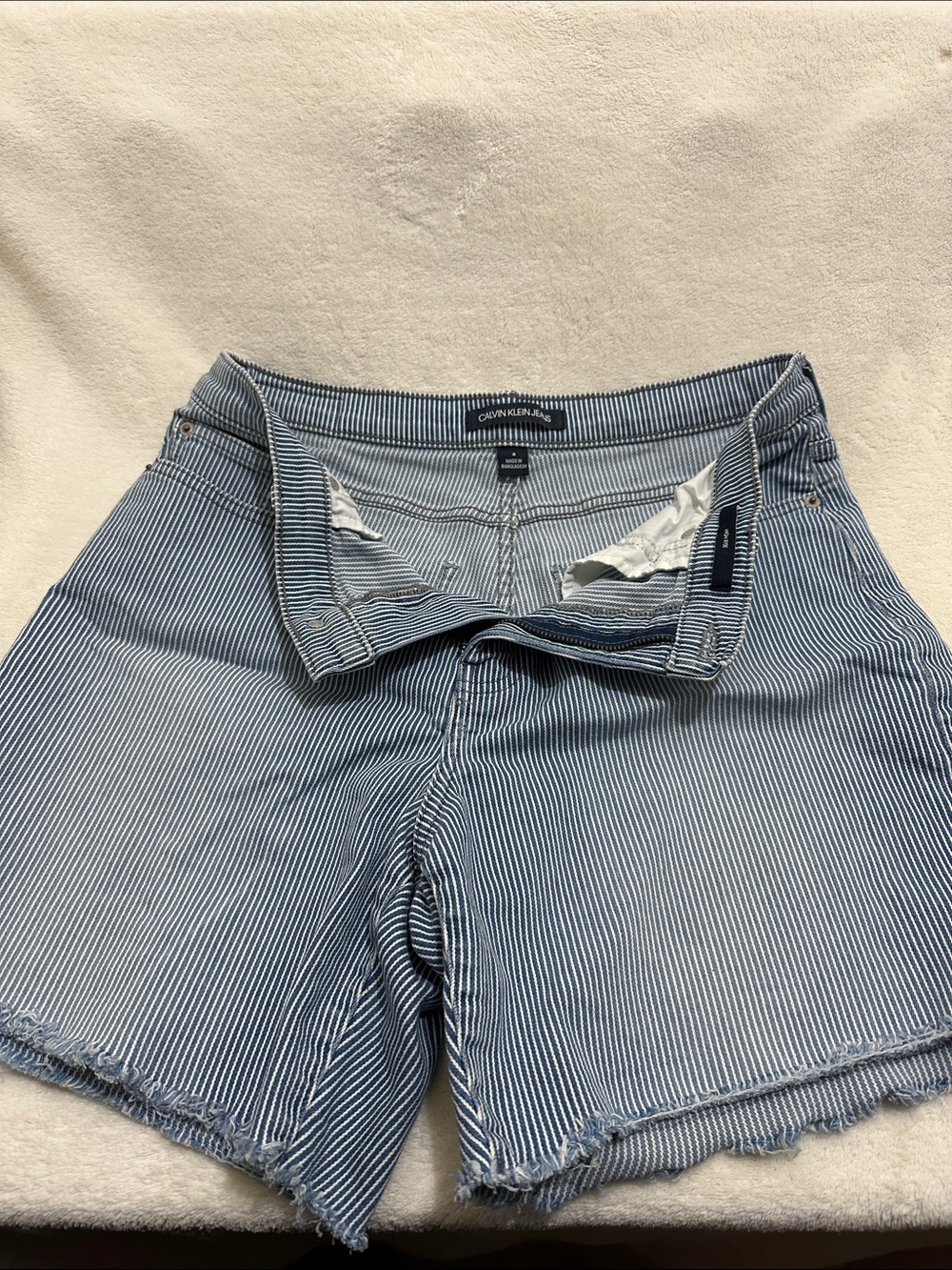 Calvin Klein Blue and White Pinstripe Denim Shorts!